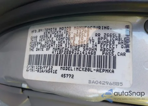 2001 Toyota Avalon Xl from USA, damaged, VIN 4T1BF28B91U141468